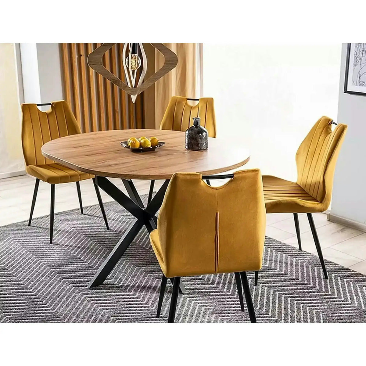 Scaun tapitat ARCO, galben/negru, stofa/metal, 52x44x92 cm