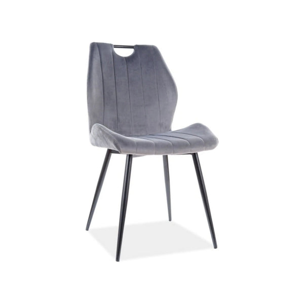 Scaun tapitat ARCO, gri/negru, stofa catifelata/metal, 51x46x91 cm
