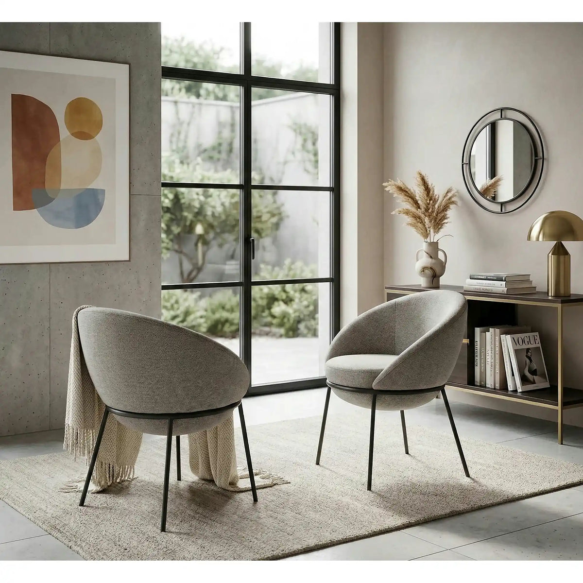 Scaun tapitat dining K482, gri/negru, stofa clasica/metal, 61x59x78 cm