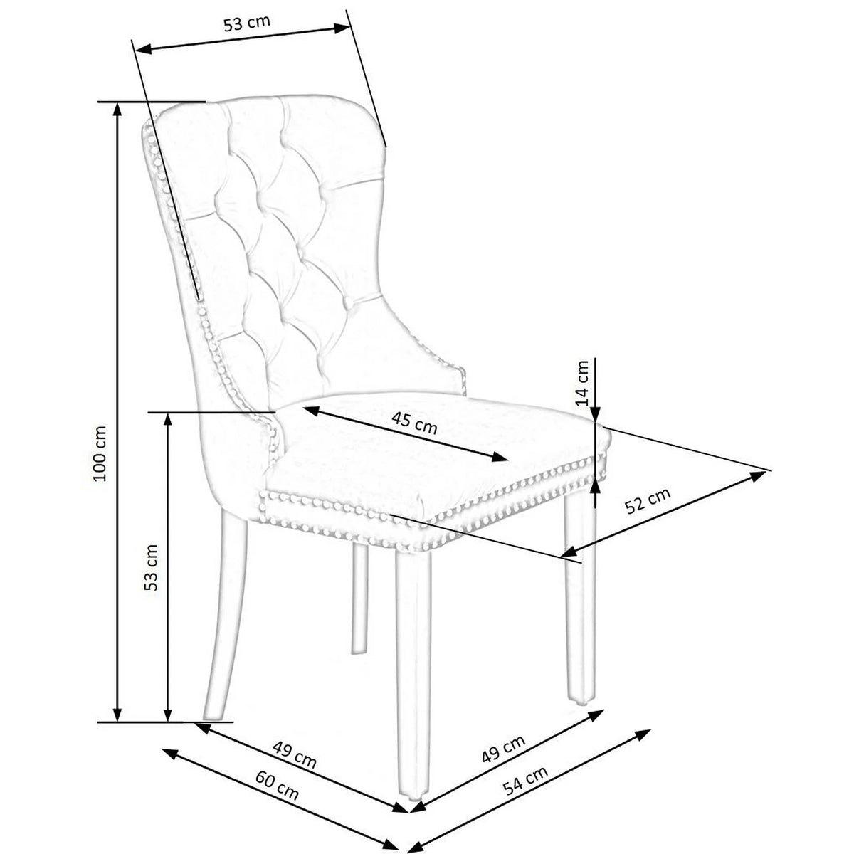 Scaun tapitat dining MIYA, gri/negru, stofa catifelata, 54x60x100 cm
