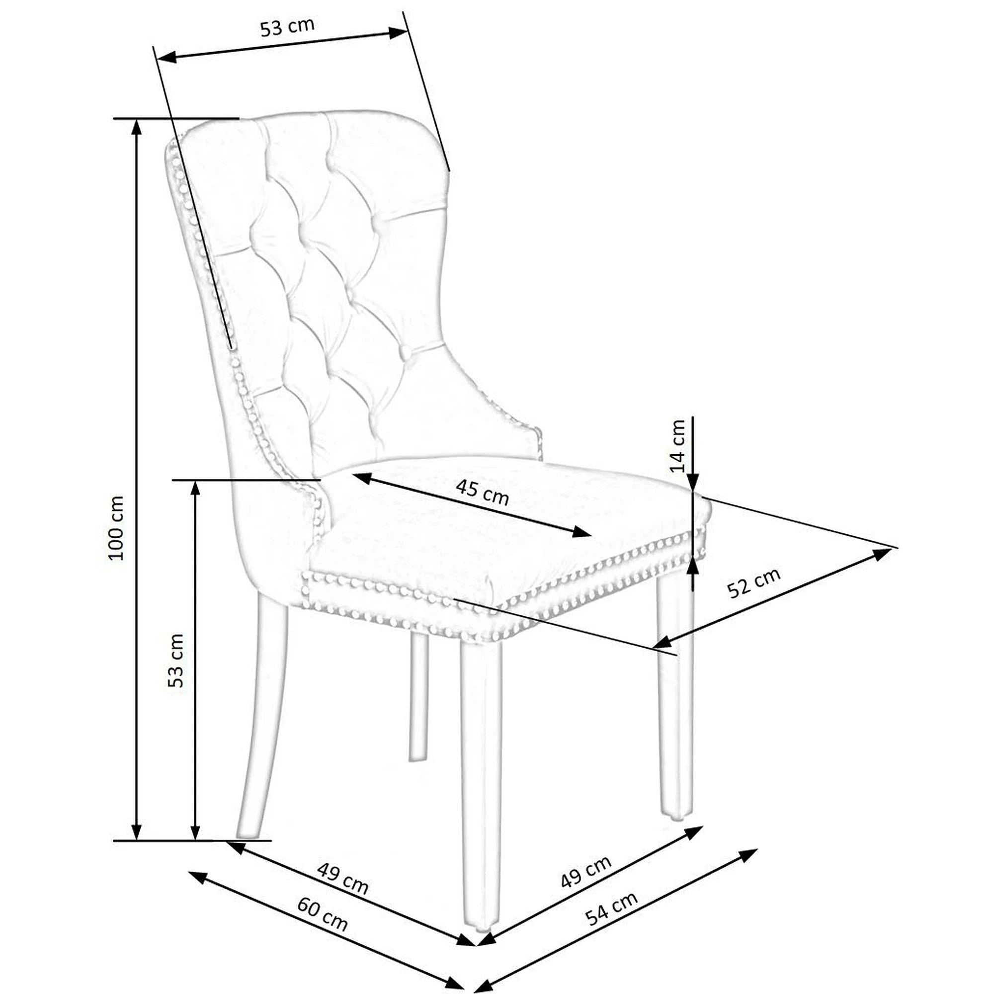 Scaun tapitat dining MIYA, gri/negru, stofa catifelata, 54x60x100 cm