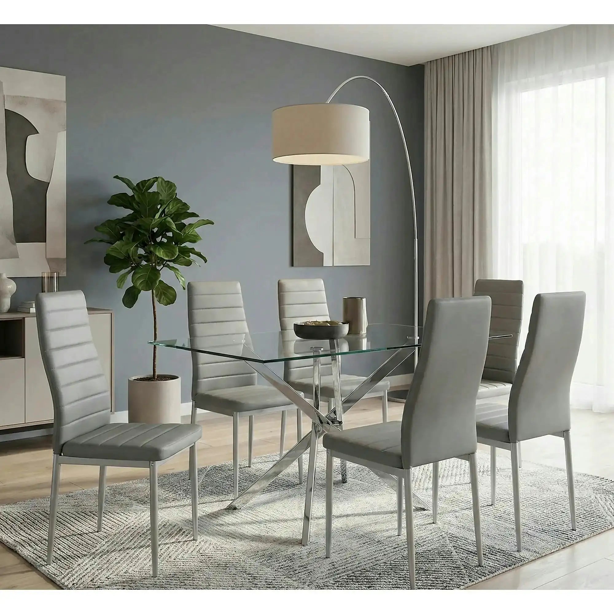 Scaun tapitat H261, gri/aluminiu, piele ecologica/metal, 40X38X96 cm