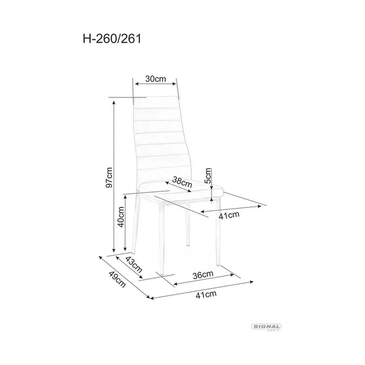 Scaun tapitat H261, gri/aluminiu, piele ecologica/metal, 40X38X96 cm