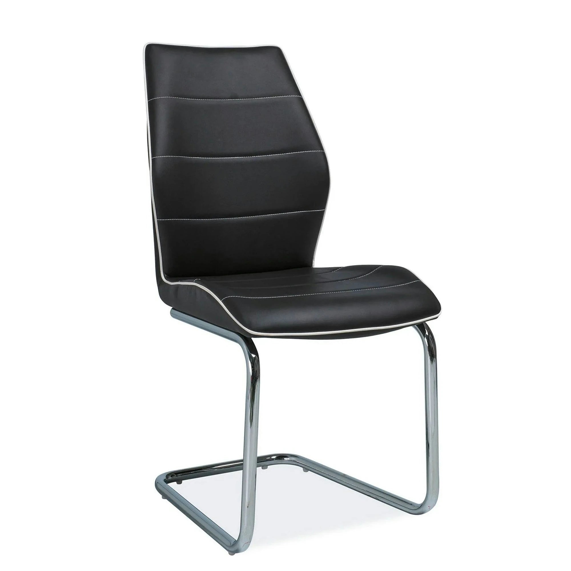 Scaun tapitat H331, negru/crom, piele ecologica/metal, 42X43X99 cm