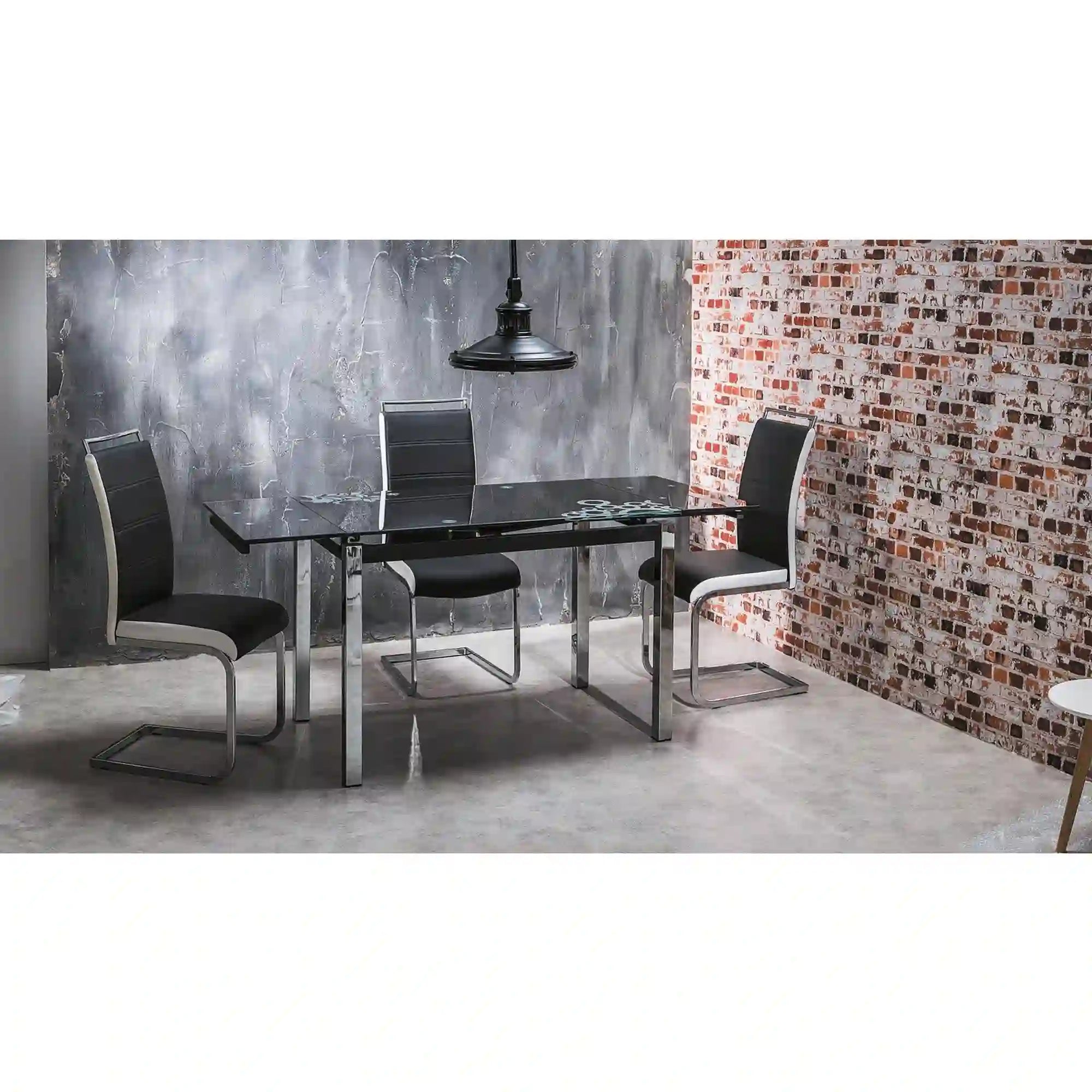 Scaun tapitat H441, negru/alb, piele ecologica/metal, 41X42X102 cm