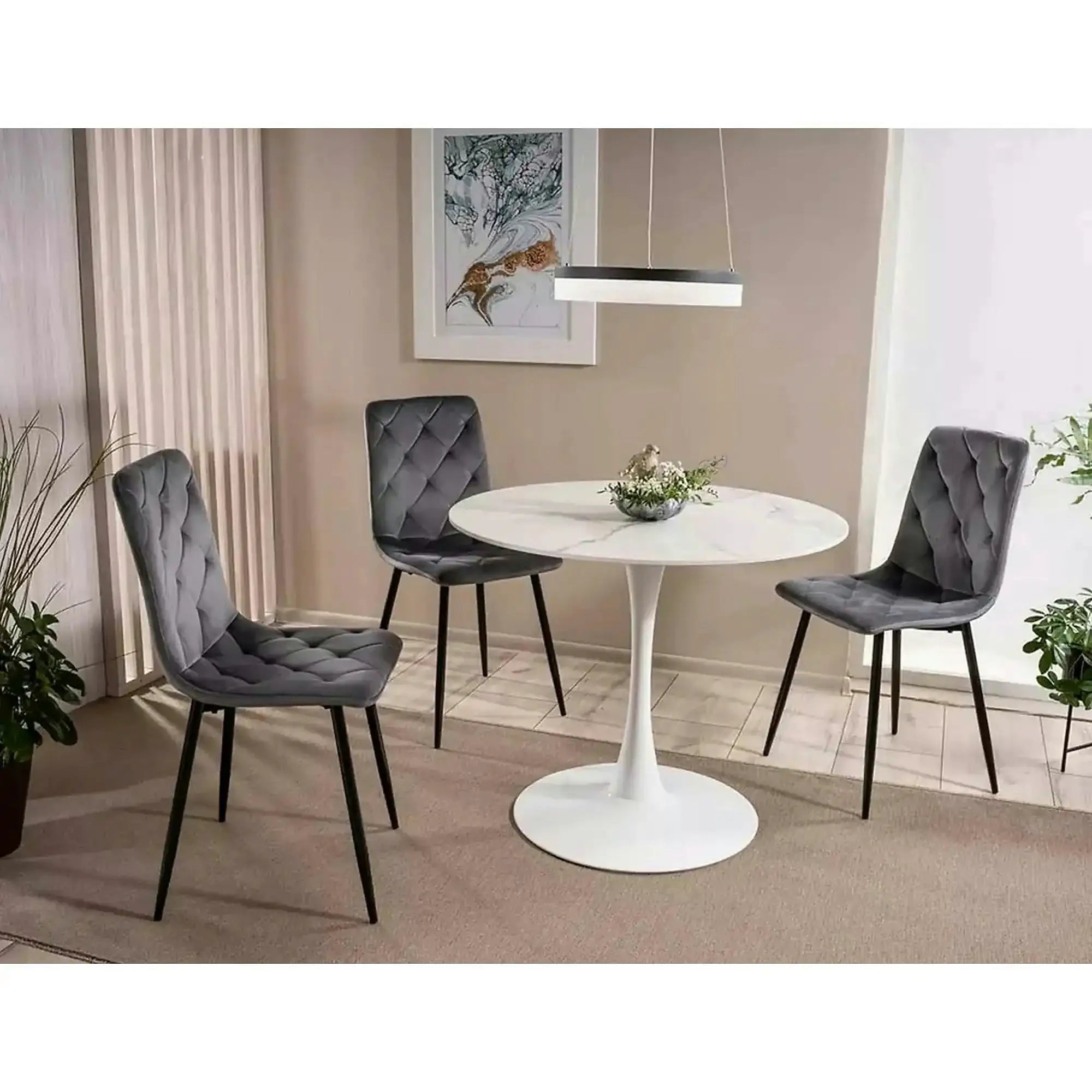 Scaun tapitat JERRY, gri/negru, stofa catifelata/metal, 45x39x91 cm
