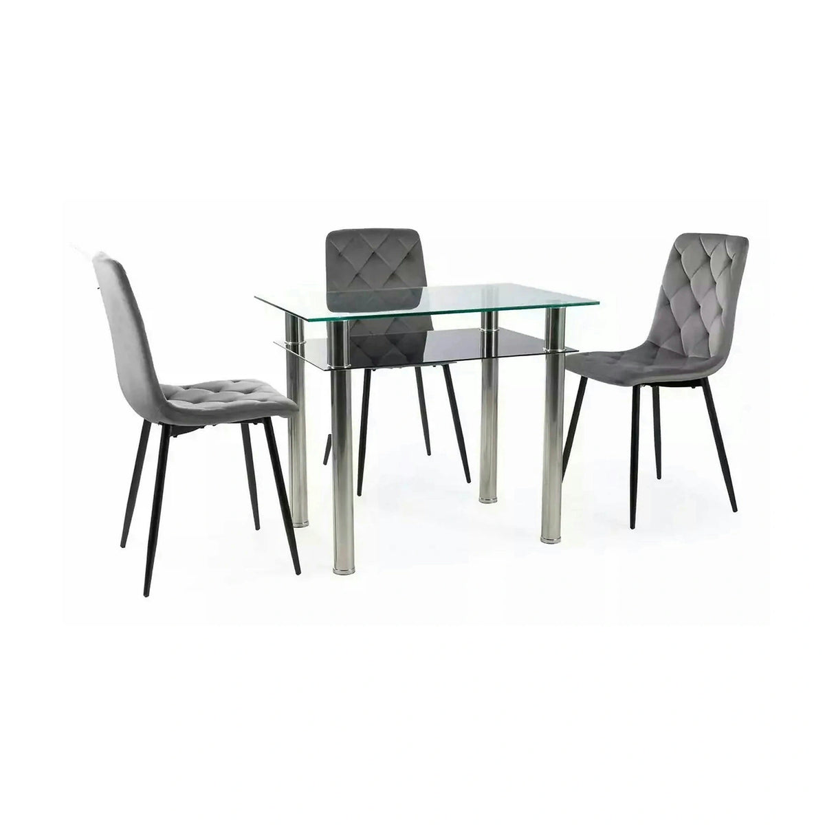 Scaun tapitat JERRY, gri/negru, stofa catifelata/metal, 45x39x91 cm