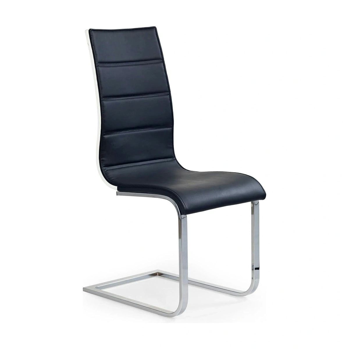Scaun tapitat K104, negru/alb/crom, piele ecologica/metal, 42X58X99 cm