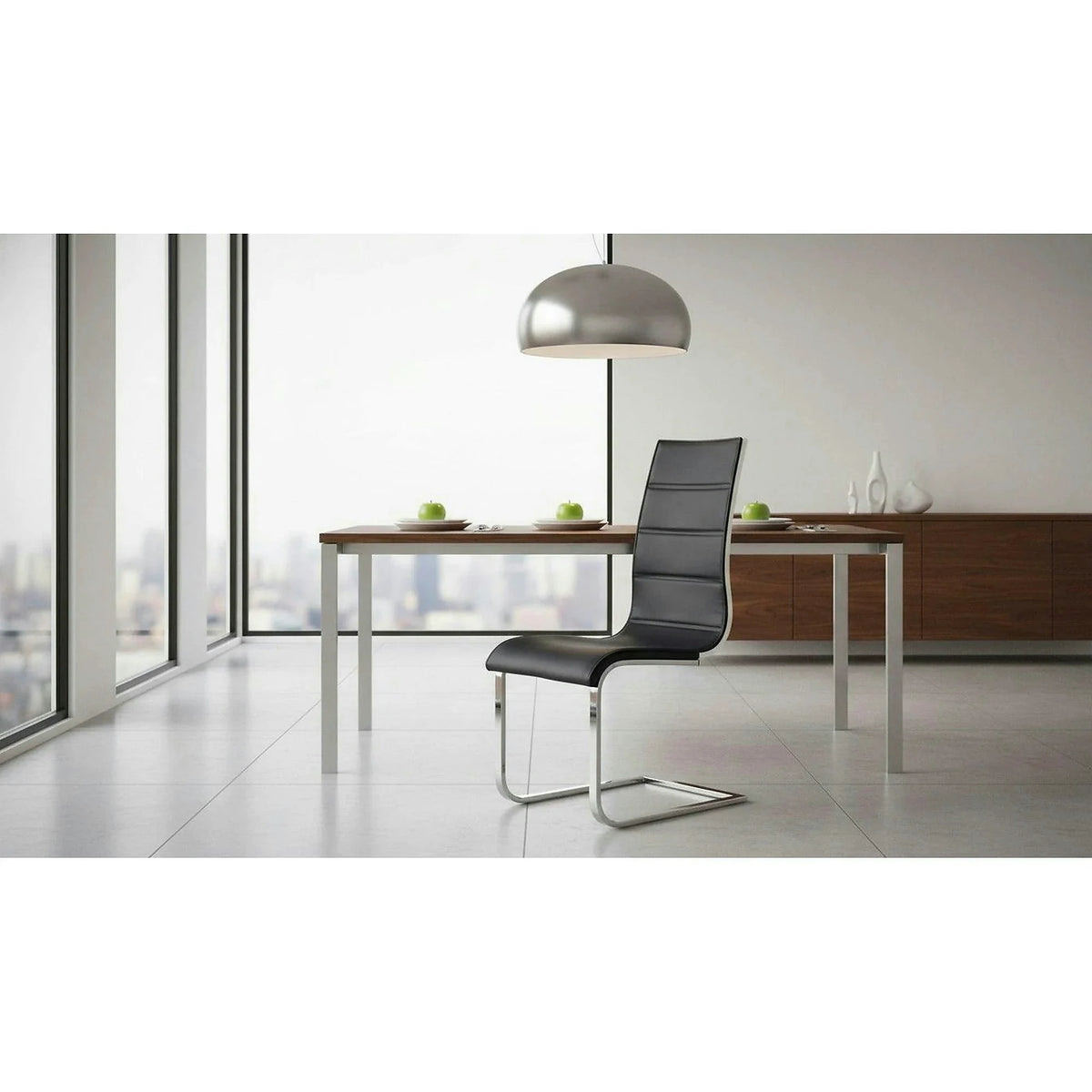 Scaun tapitat K104, negru/alb/crom, piele ecologica/metal, 42X58X99 cm