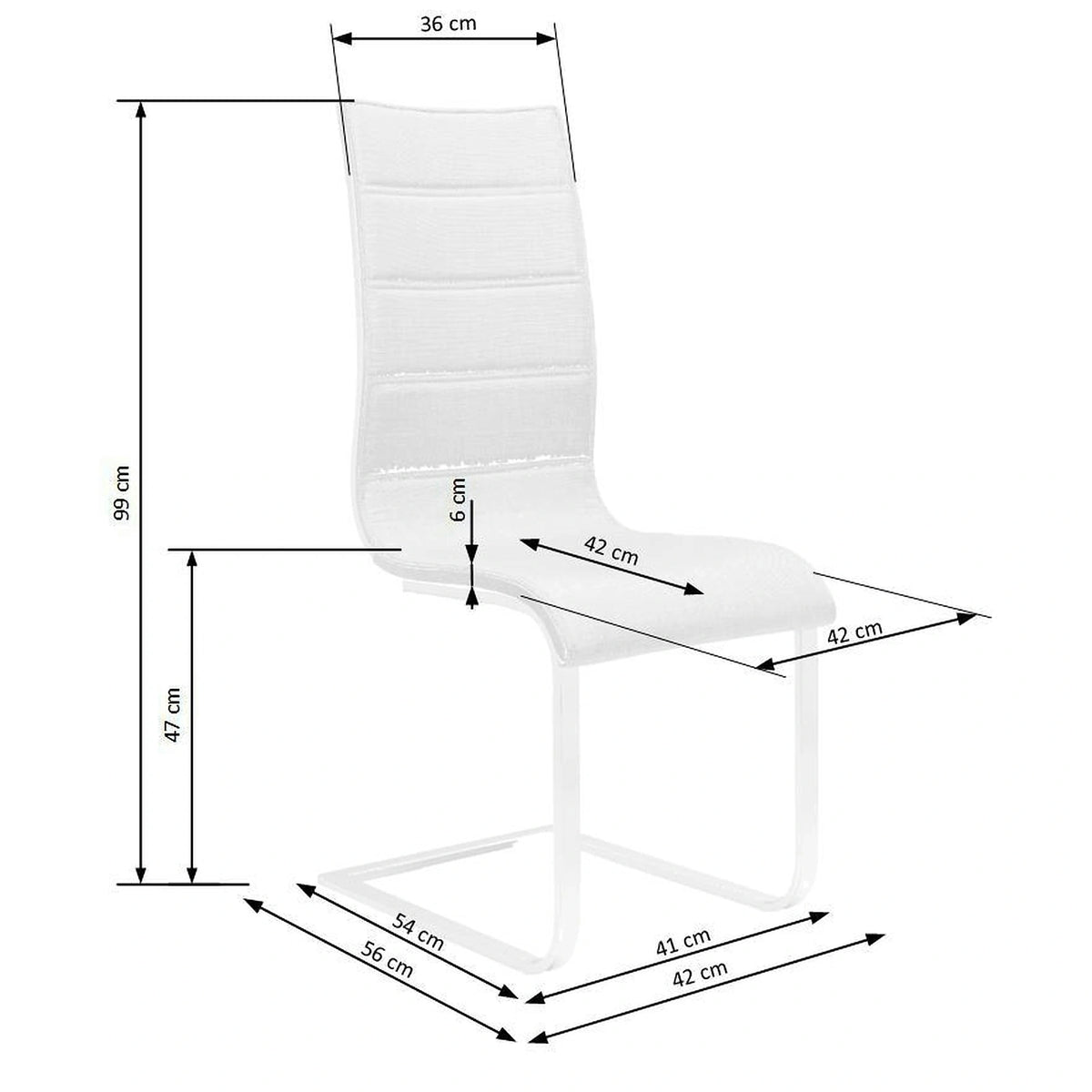 Scaun tapitat K104, negru/alb/crom, piele ecologica/metal, 42X58X99 cm