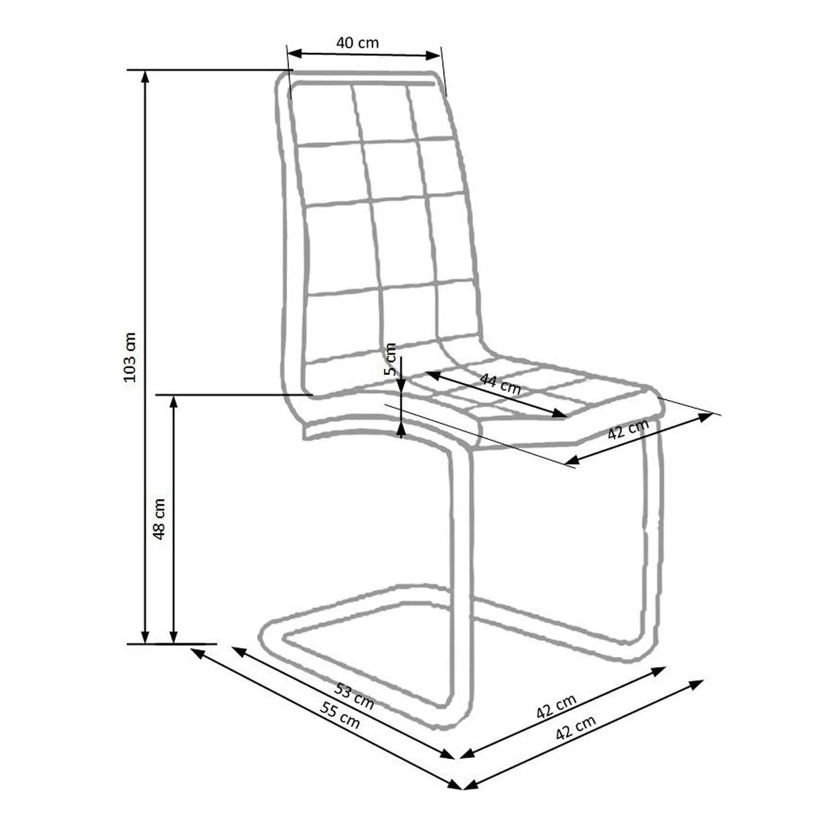 Scaun tapitat K147, alb/crom, piele ecologica/metal, 42X55X101 CM