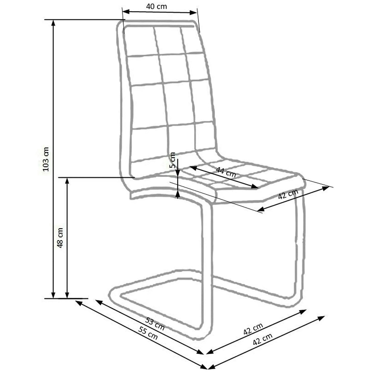 Scaun tapitat K147, gri/crom, piele ecologica/metal, 42X55X101 CM