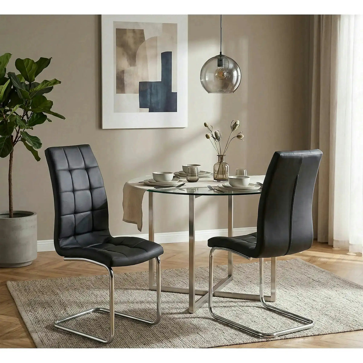Scaun tapitat K147, negru/crom, piele ecologica/metal, 42X55X101 CM