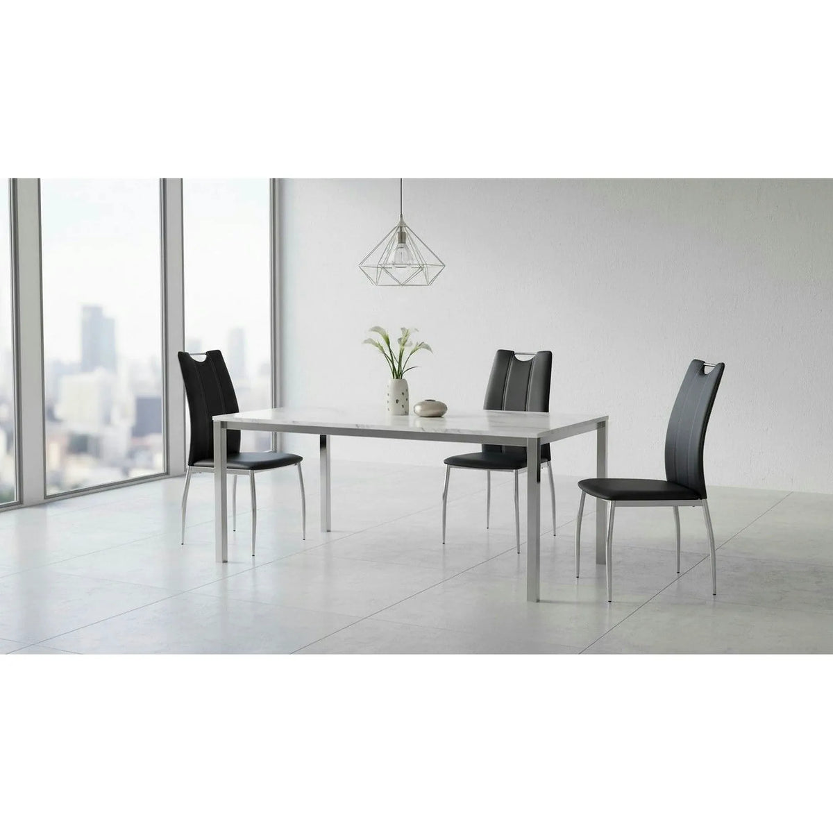 Scaun tapitat K187, negru/crom, piele ecologica/metal,  46x56x97 cm