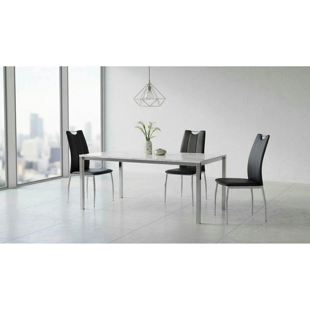 Scaun tapitat K187, negru/crom, piele ecologica/metal,  46x56x97 cm