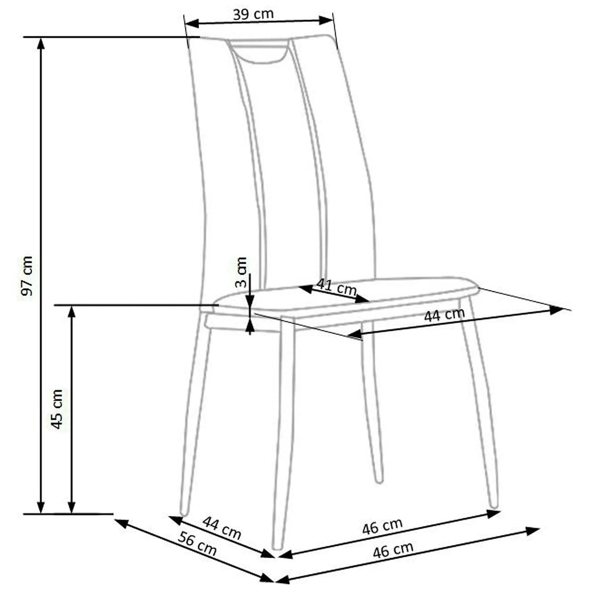 Scaun tapitat K187, negru/crom, piele ecologica/metal,  46x56x97 cm