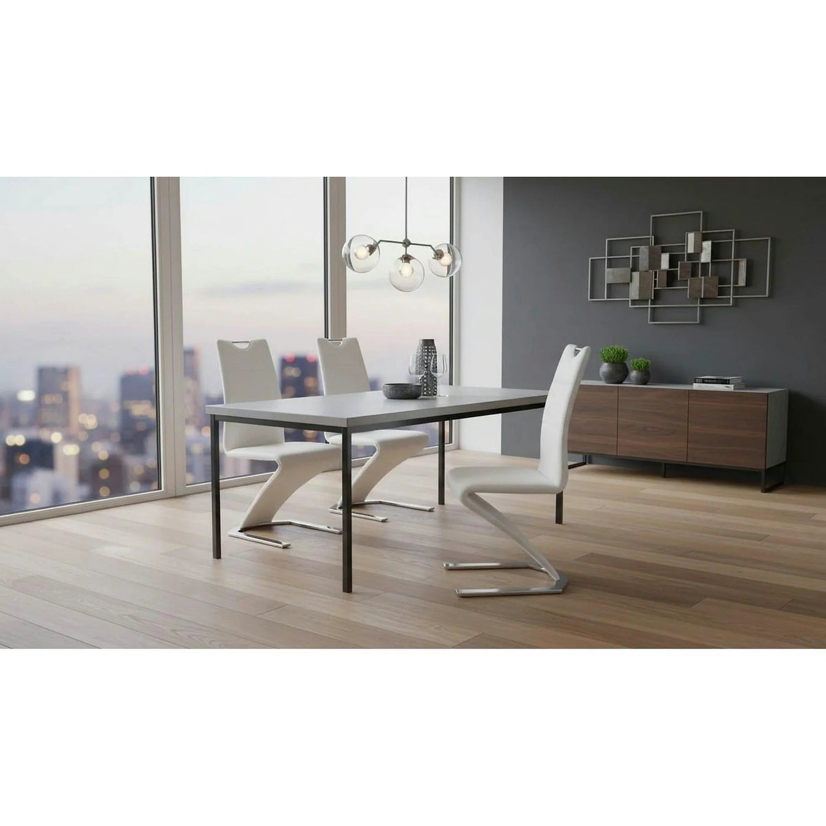 Scaun tapitat K188, alb/crom, piele ecologica/metal, 45X63X101 CM