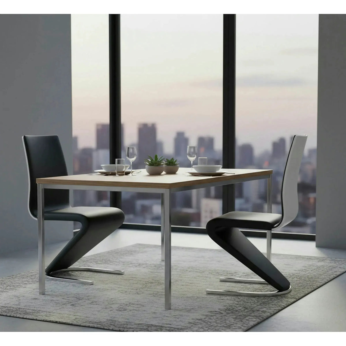 Scaun tapitat K194, negru/alb/crom, piele ecologica/metal, 45X58X99 CM