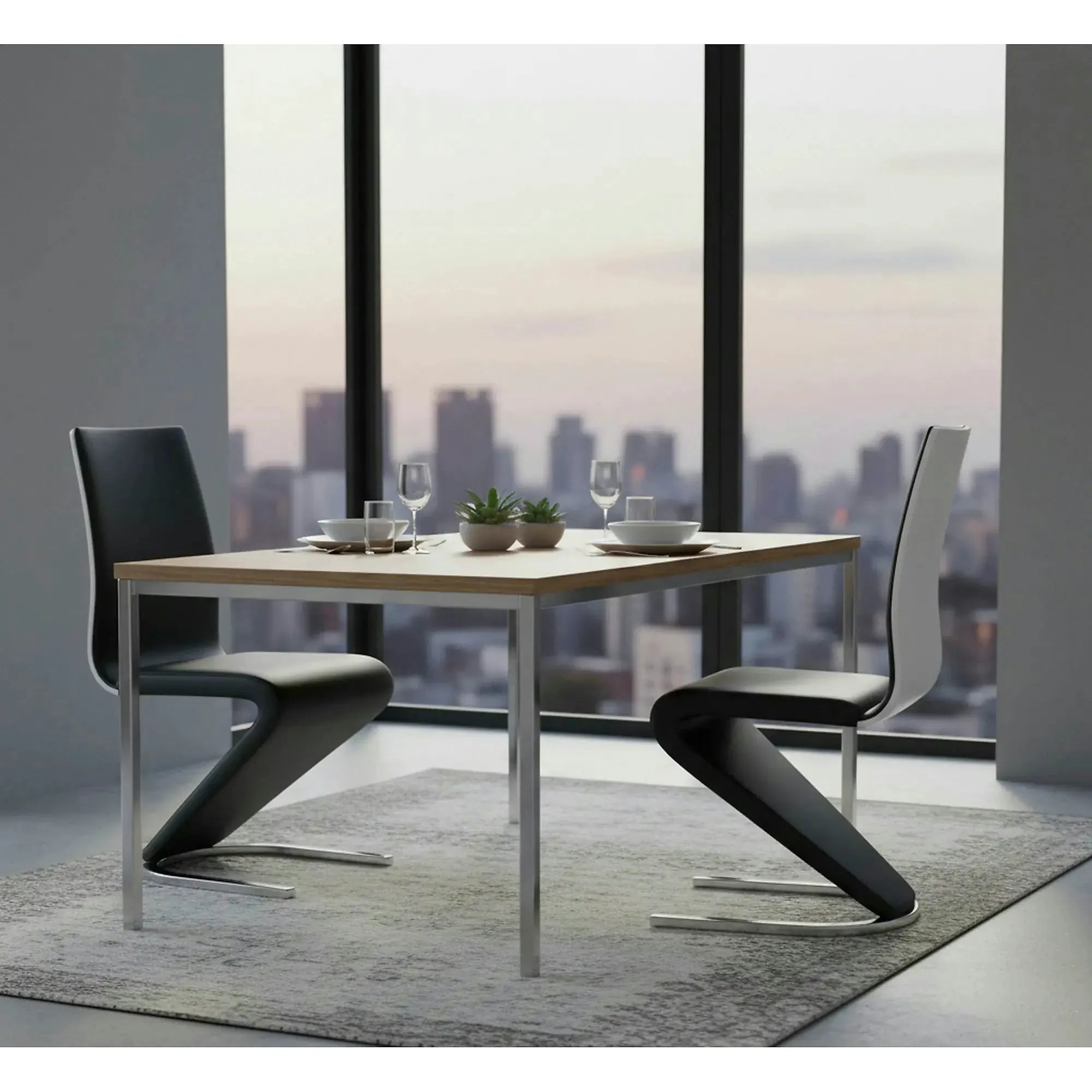 Scaun tapitat K194, negru/alb/crom, piele ecologica/metal, 45X58X99 CM