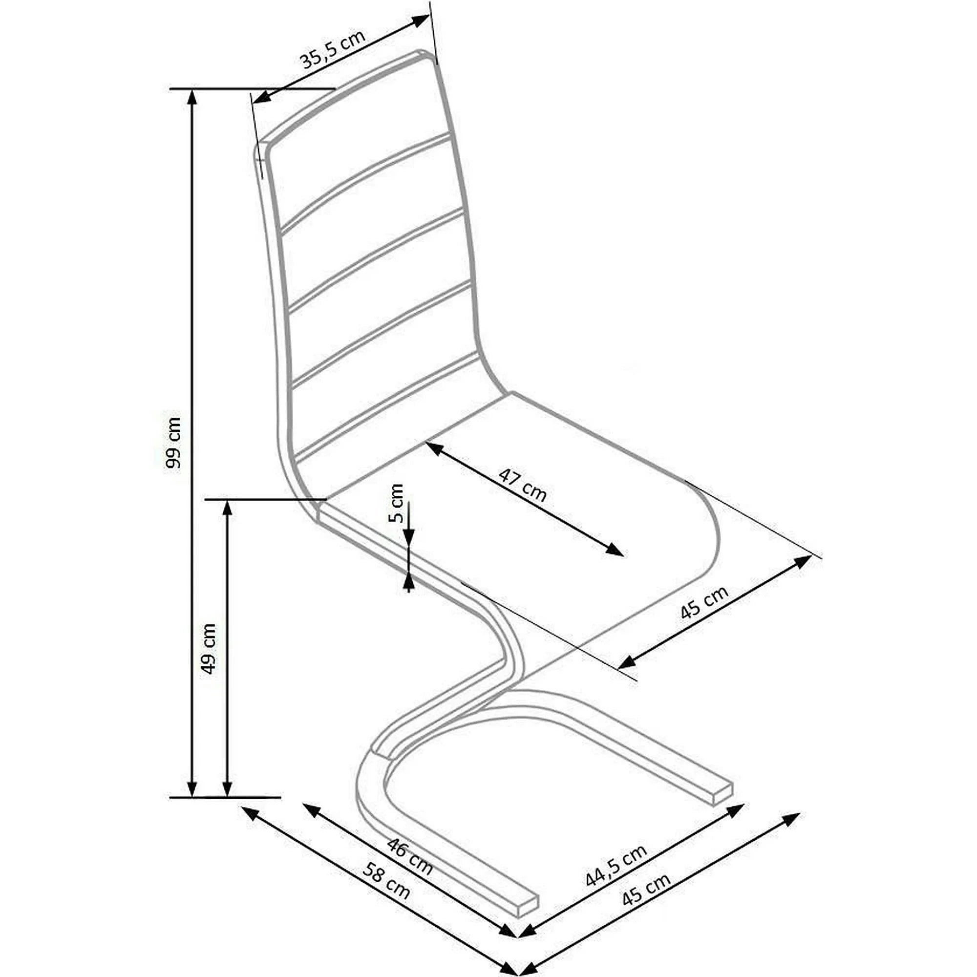 Scaun tapitat K194, negru/alb/crom, piele ecologica/metal, 45X58X99 CM