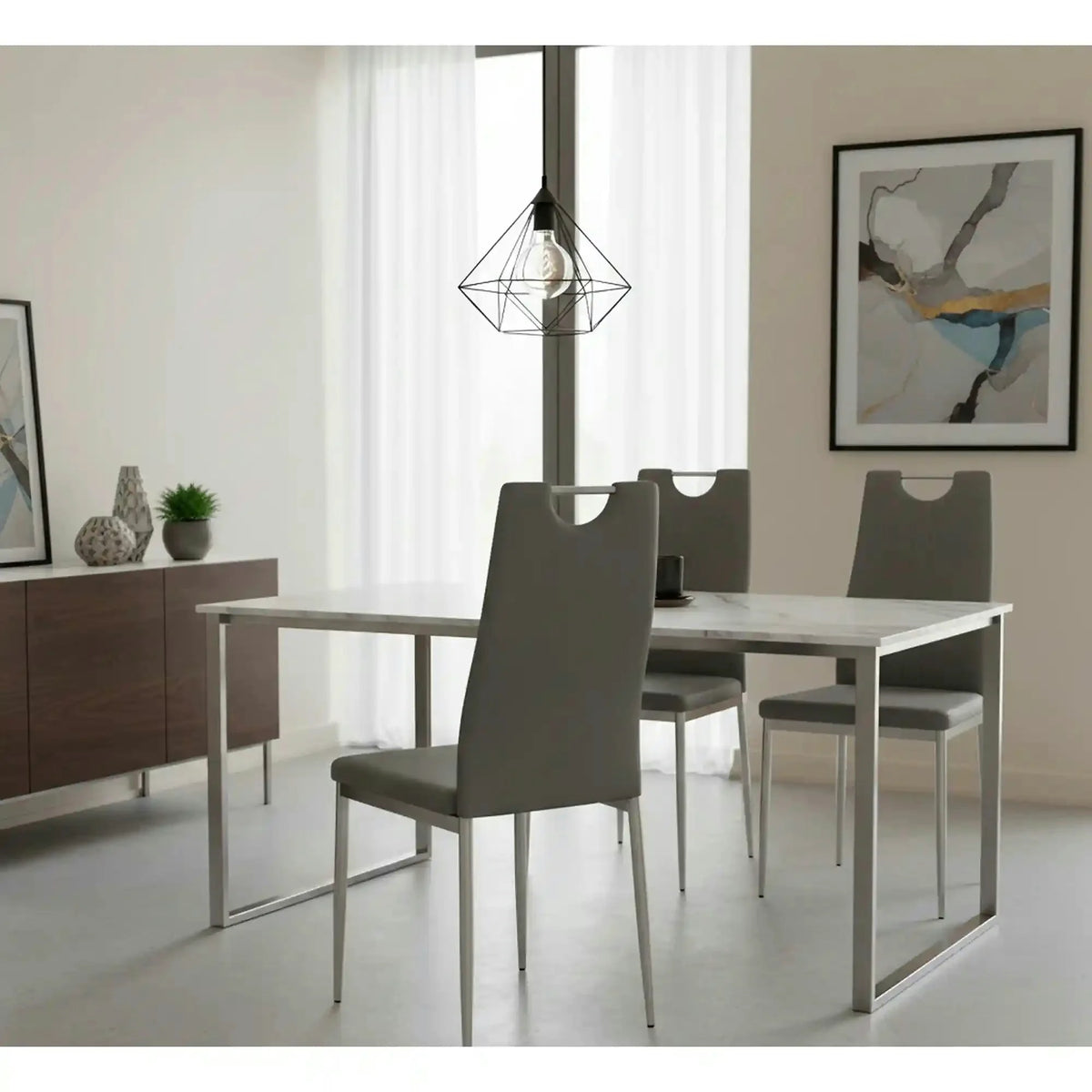 Scaun tapitat K202, gri/crom, piele ecologica/metal, 44X54X97 CM