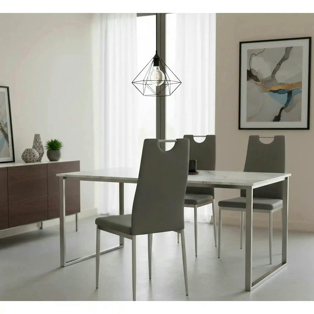 Scaun tapitat K202, gri/crom, piele ecologica/metal, 44X54X97 CM