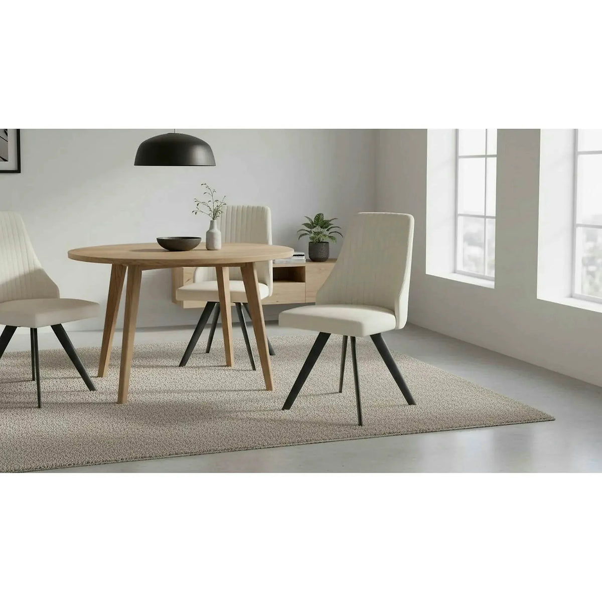 Scaun tapitat K206, alb/negru, piele ecologica/metal, 53X48X87 CM