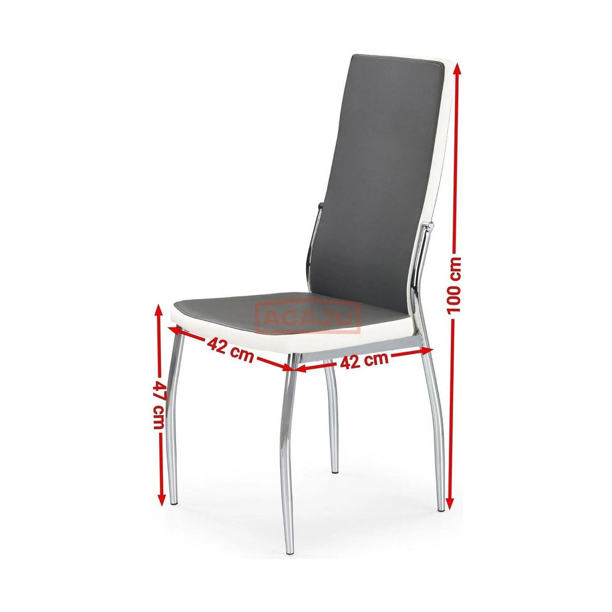 Scaun tapitat K210, gri/alb/crom, piele ecologica/metal, 43x54x101 cm