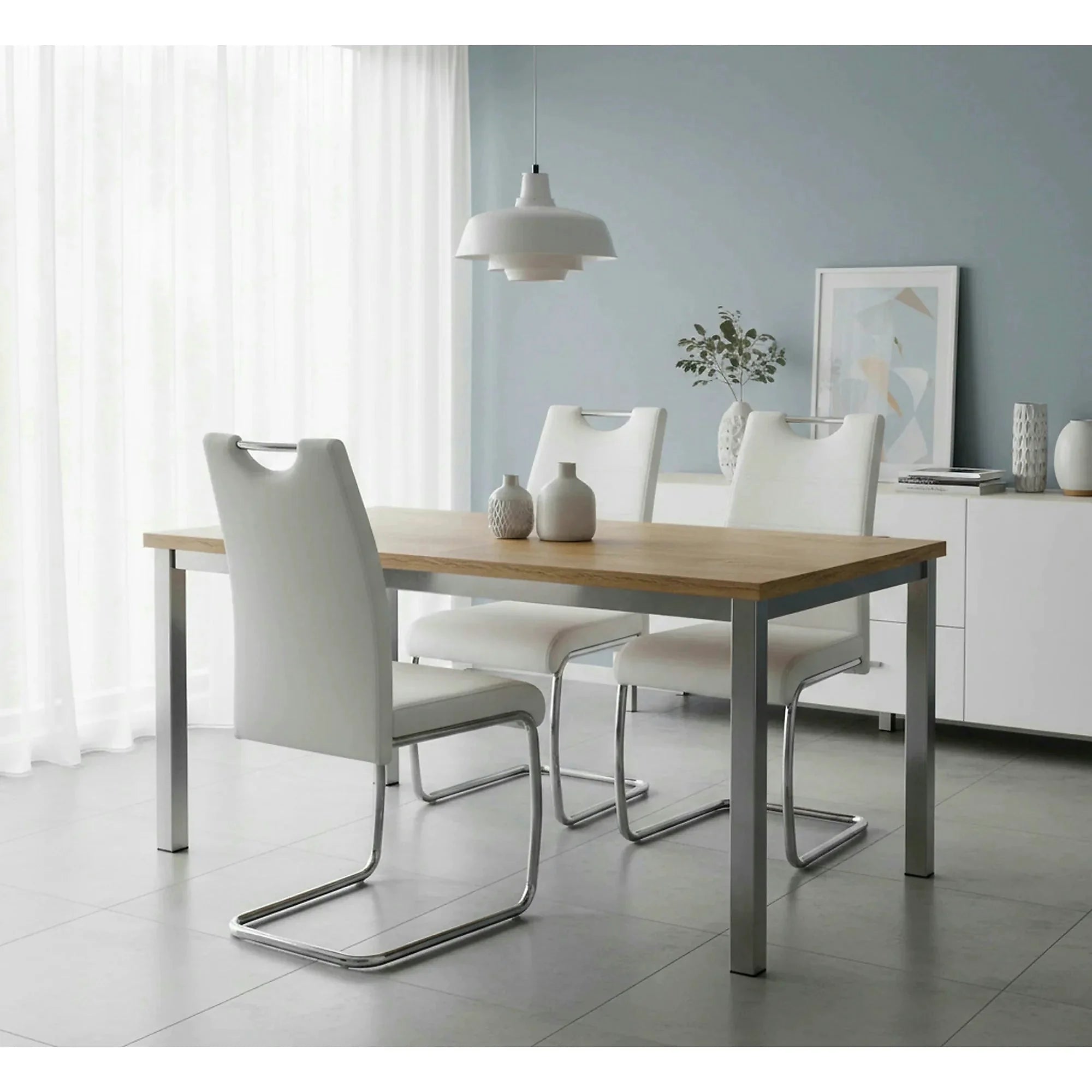 Scaun tapitat K211, alb/crom, piele ecologica/metal, 42x60x97 cm