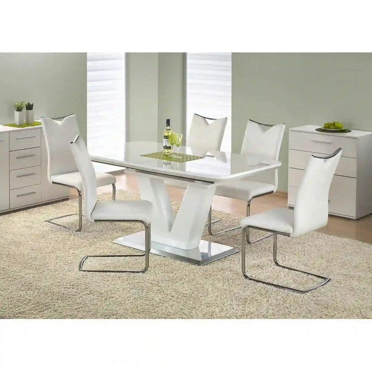 Scaun tapitat K224, alb/crom, piele ecologica/metal, 44X54X100 CM