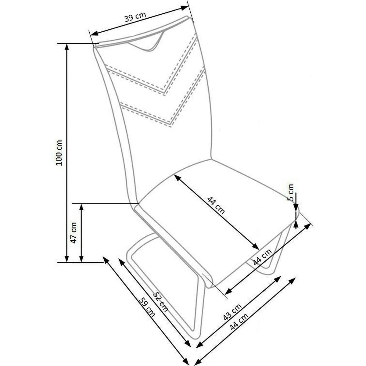 Scaun tapitat K224, alb/crom, piele ecologica/metal, 44X54X100 CM