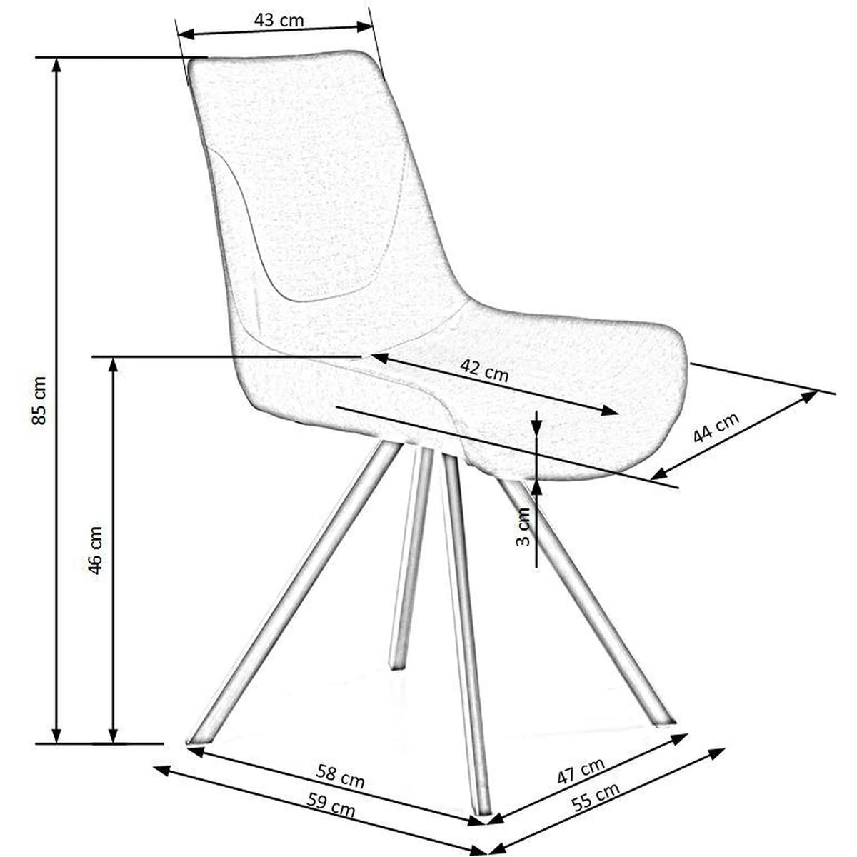 Scaun tapitat K290, gri/auriu antic, stofa clasica/metal, 56X59X86 CM
