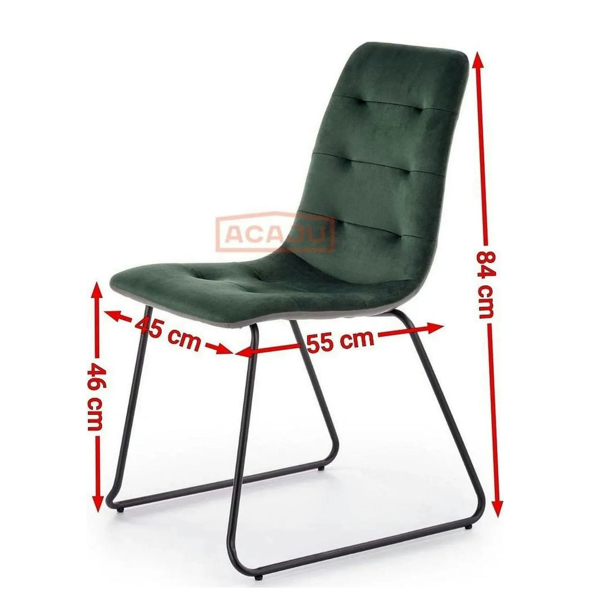 Scaun tapitat K321, verde/negru, stofa catifelata/metal, 45X55X84 cm