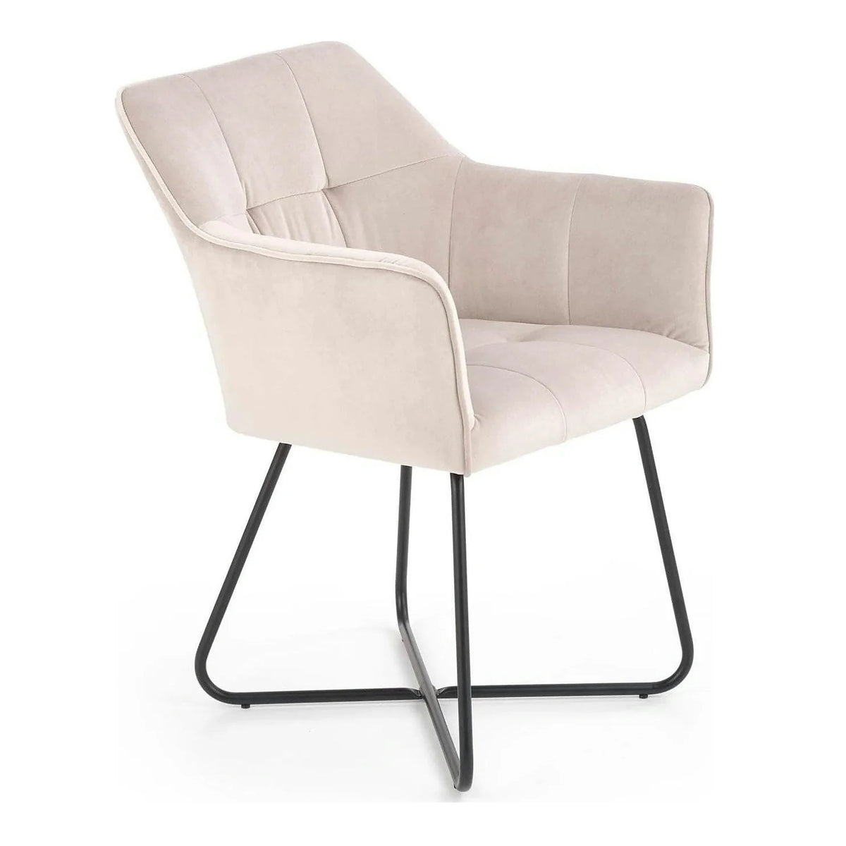 Scaun tapitat K377, bej/negru, stofa catifelata/metal, 60x62x81 cm