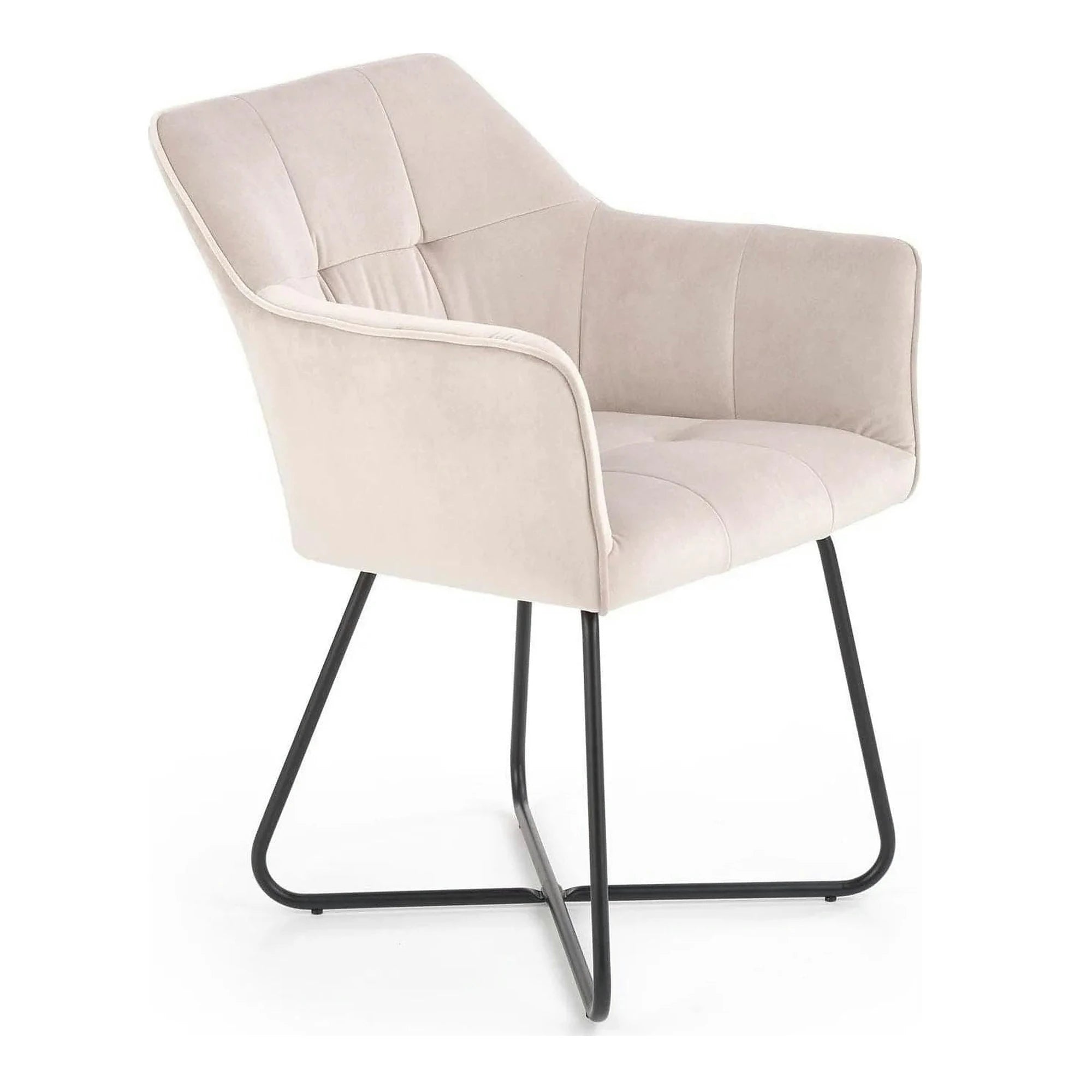 Scaun tapitat K377, bej/negru, stofa catifelata/metal, 60x62x81 cm
