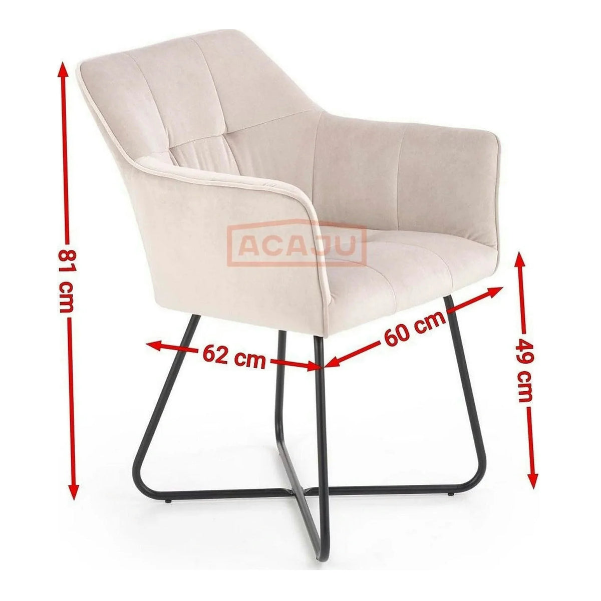 Scaun tapitat K377, bej/negru, stofa catifelata/metal, 60x62x81 cm