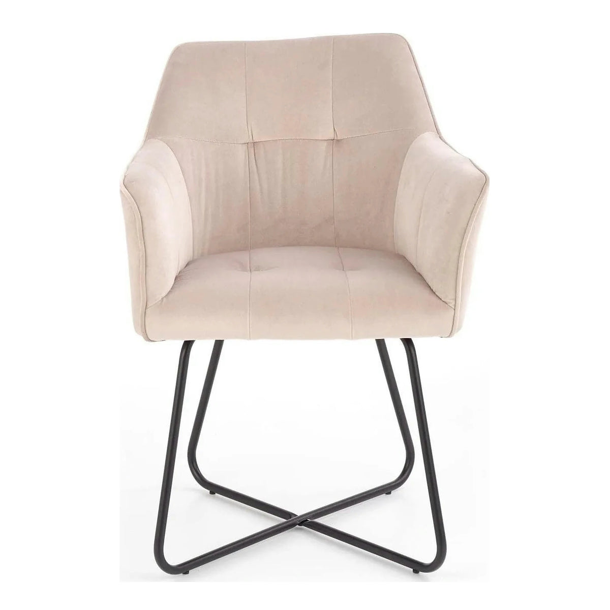 Scaun tapitat K377, bej/negru, stofa catifelata/metal, 60x62x81 cm