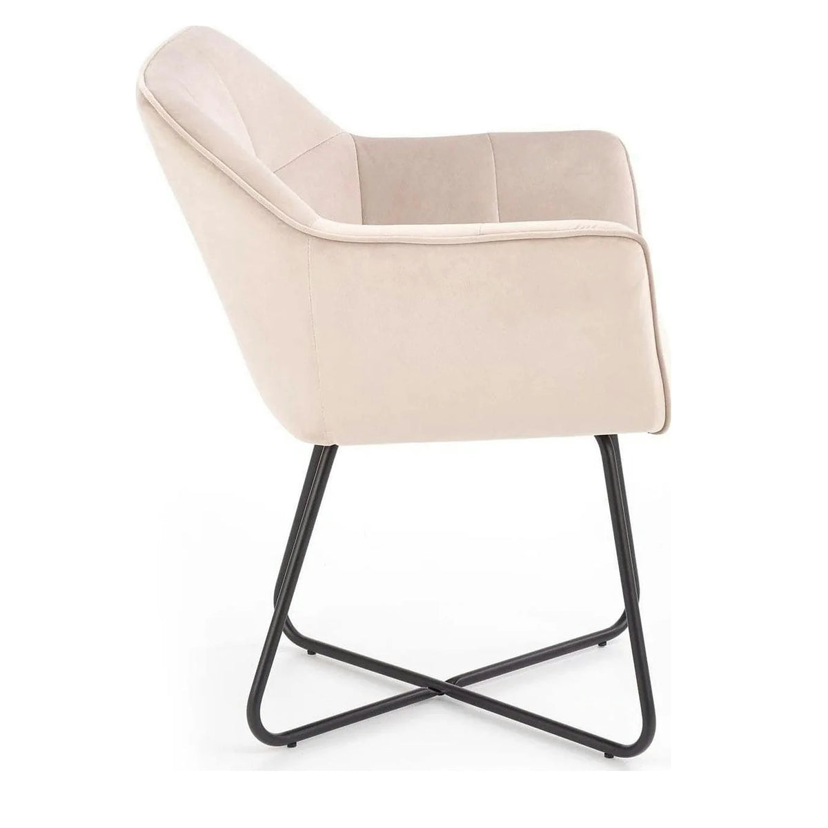 Scaun tapitat K377, bej/negru, stofa catifelata/metal, 60x62x81 cm