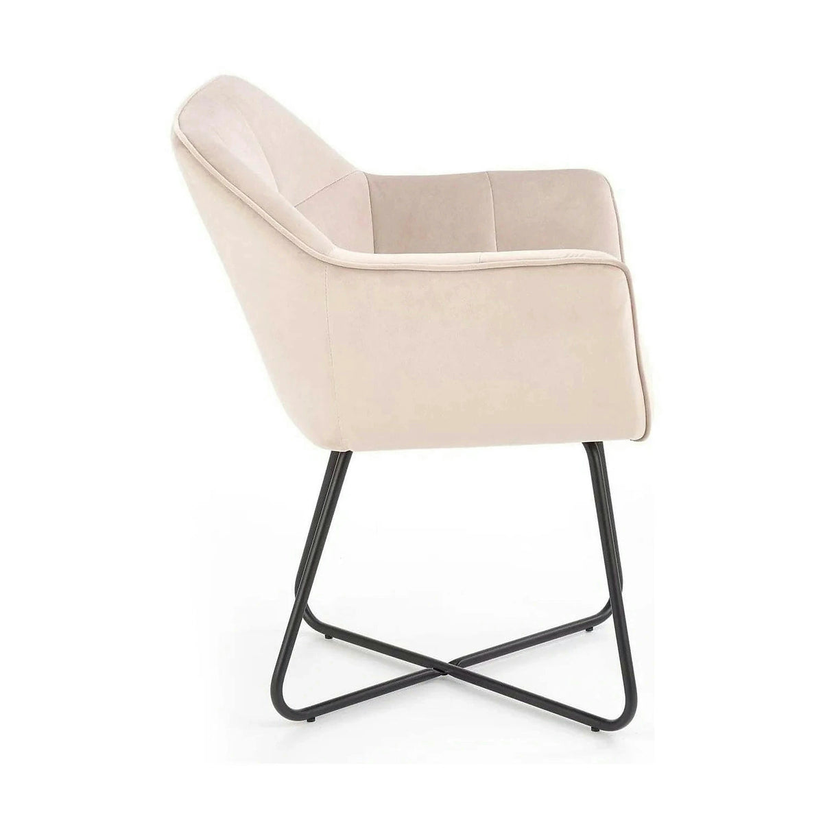 Scaun tapitat K377, bej/negru, stofa catifelata/metal, 60x62x81 cm