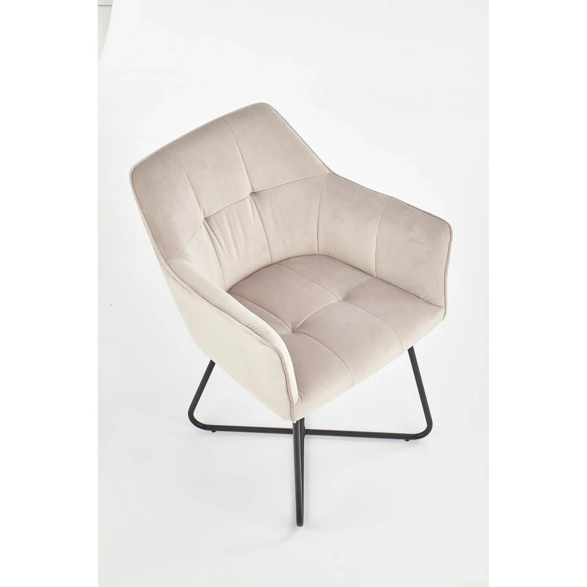 Scaun tapitat K377, bej/negru, stofa catifelata/metal, 60x62x81 cm