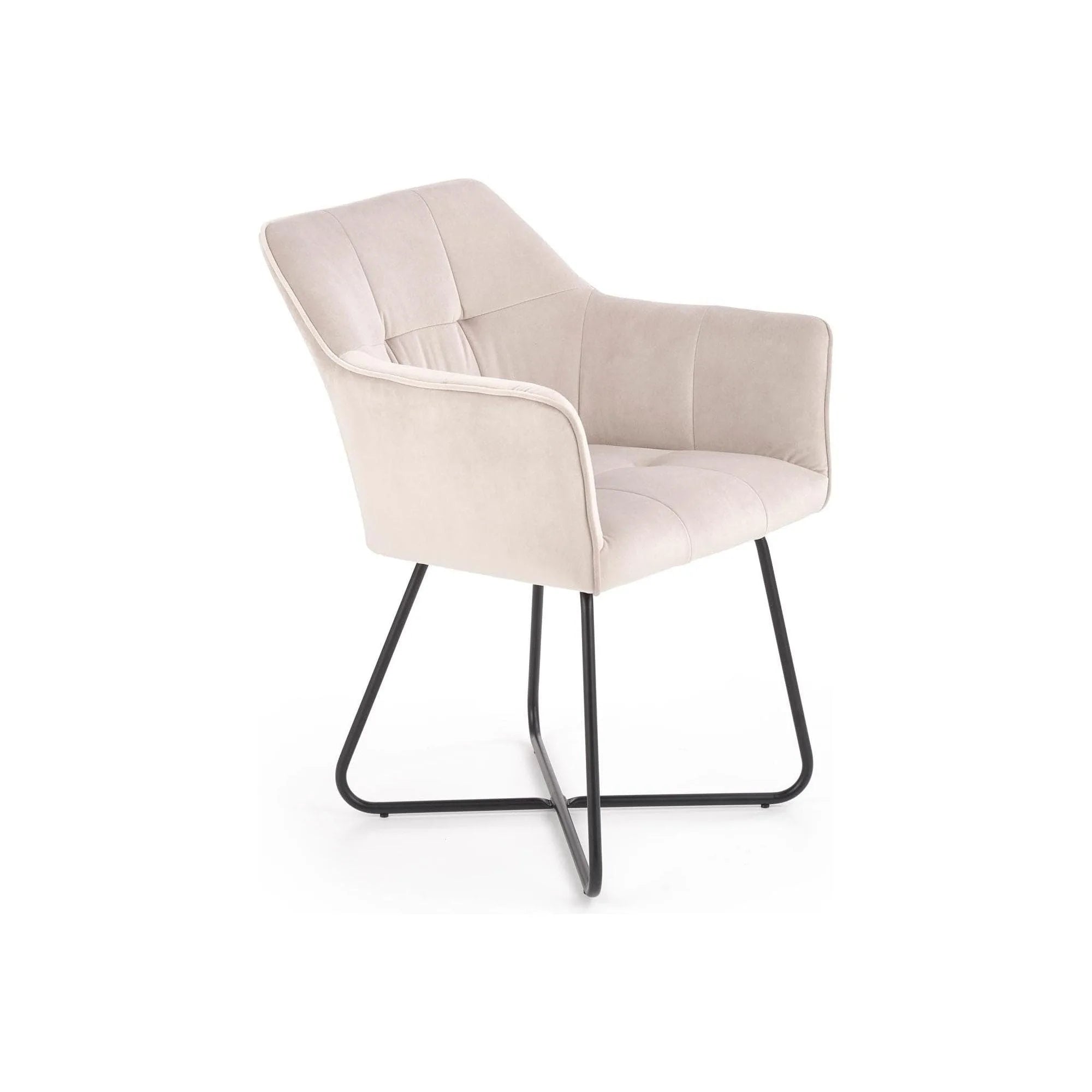 Scaun tapitat K377, bej/negru, stofa catifelata/metal, 60x62x81 cm