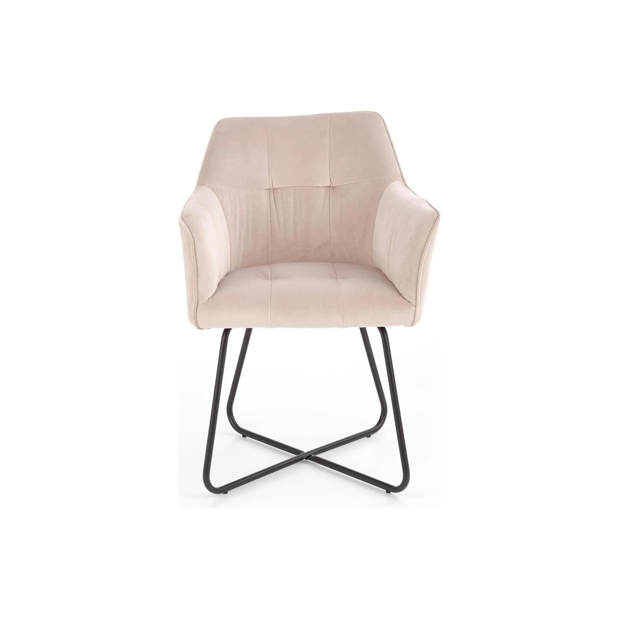 Scaun tapitat K377, bej/negru, stofa catifelata/metal, 60x62x81 cm