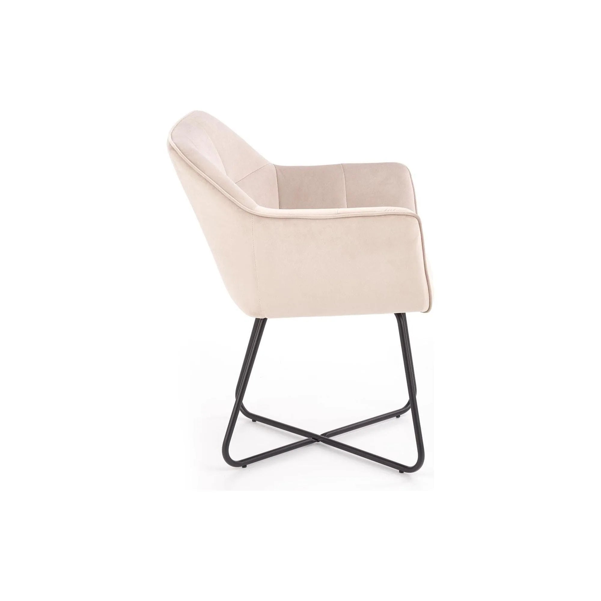 Scaun tapitat K377, bej/negru, stofa catifelata/metal, 60x62x81 cm