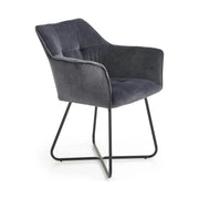 Scaun tapitat K377, gri inchis/negru, stofa catifelata/metal, 60x62x81 cm