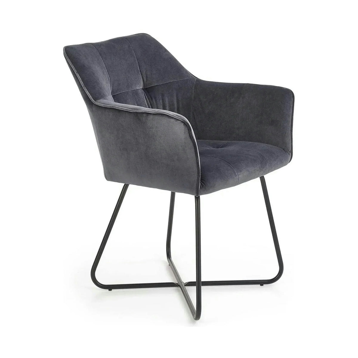 Scaun tapitat K377, gri inchis/negru, stofa catifelata/metal, 60x62x81 cm