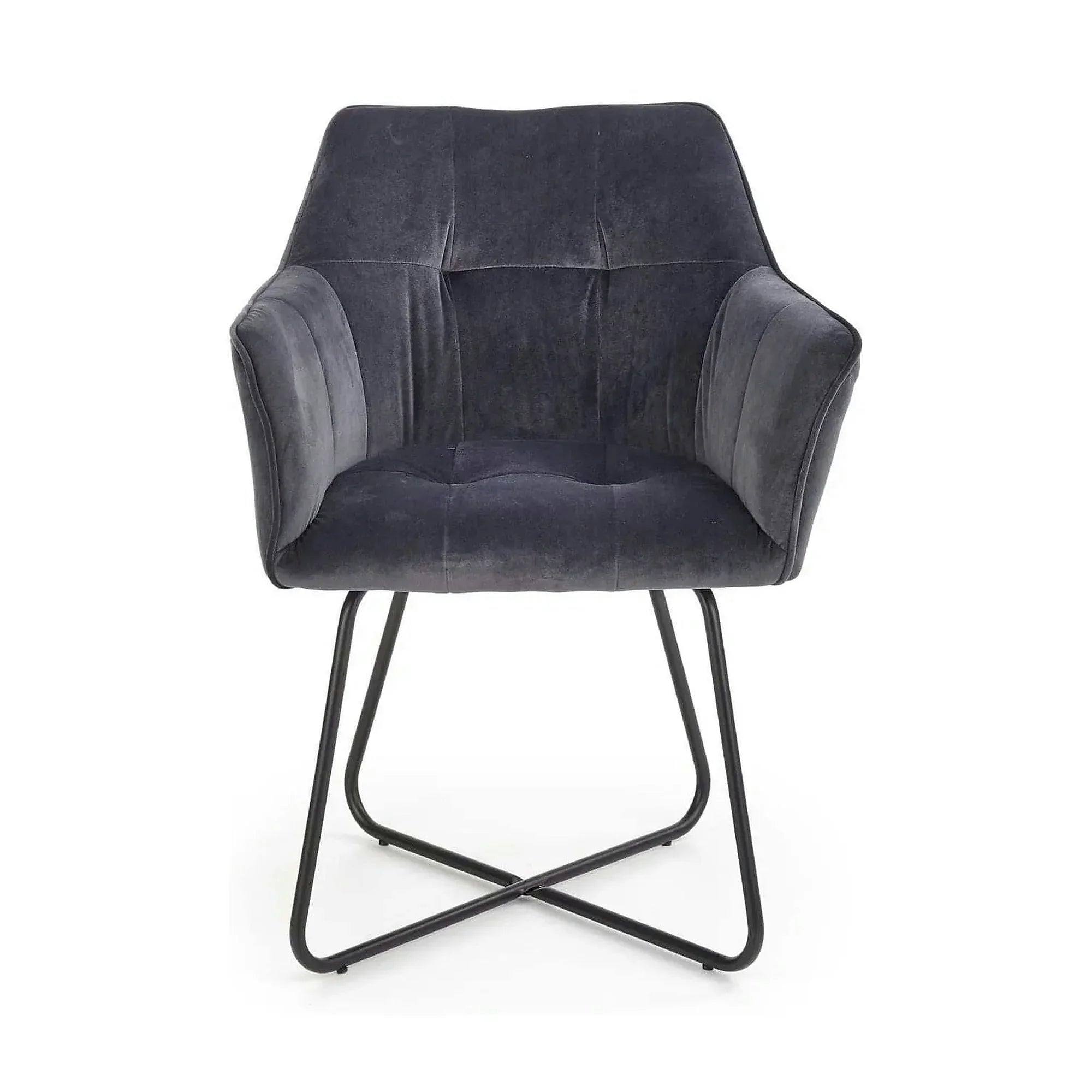 Scaun tapitat K377, gri inchis/negru, stofa catifelata/metal, 60x62x81 cm