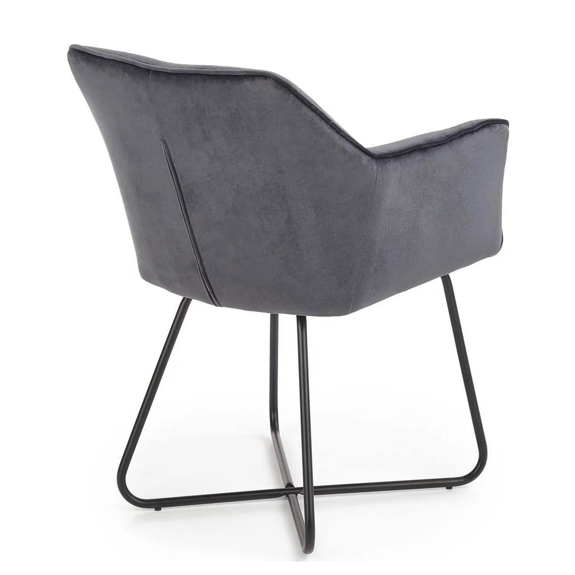 Scaun tapitat K377, gri inchis/negru, stofa catifelata/metal, 60x62x81 cm
