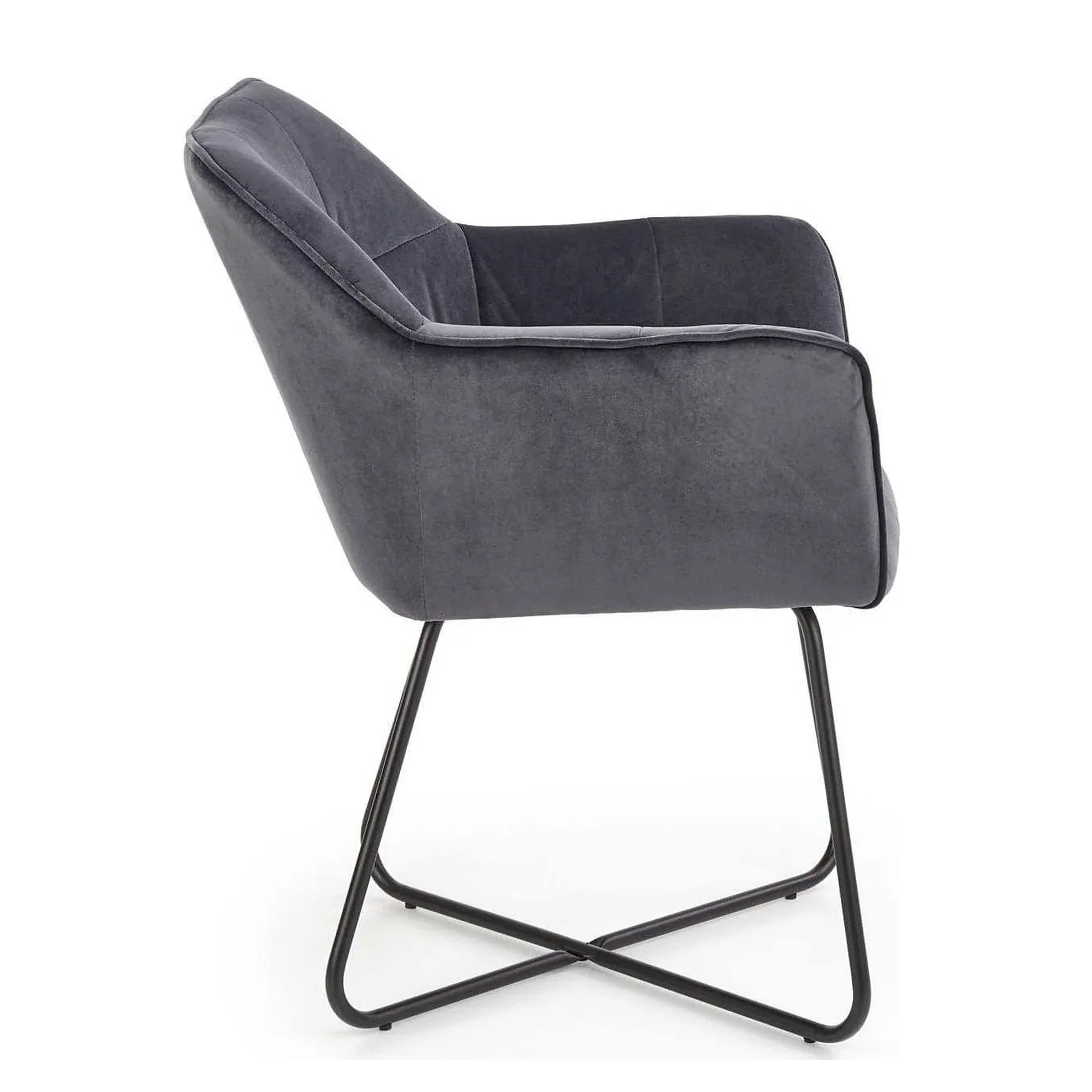Scaun tapitat K377, gri inchis/negru, stofa catifelata/metal, 60x62x81 cm