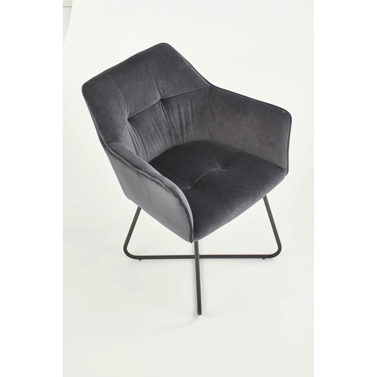 Scaun tapitat K377, gri inchis/negru, stofa catifelata/metal, 60x62x81 cm