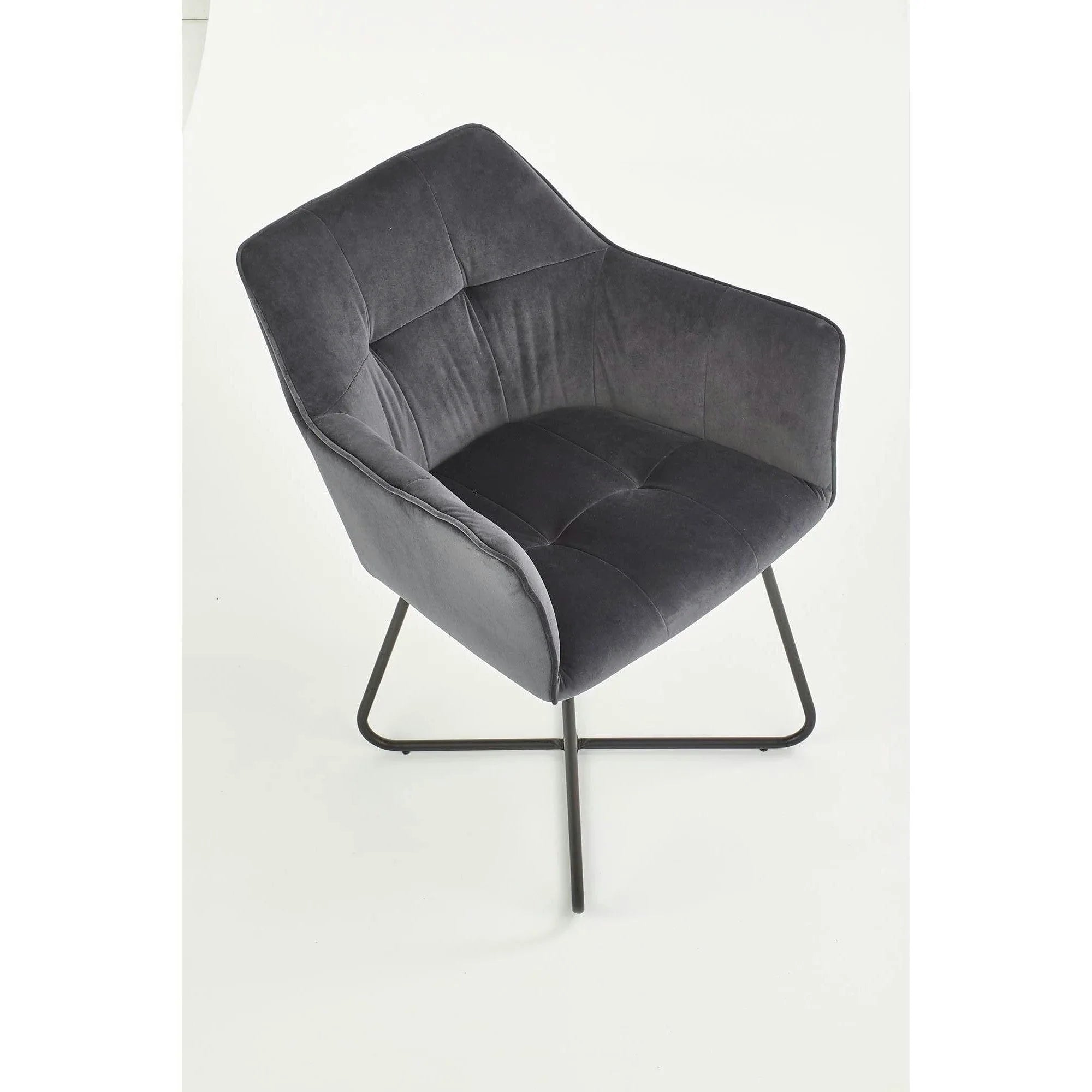 Scaun tapitat K377, gri inchis/negru, stofa catifelata/metal, 60x62x81 cm